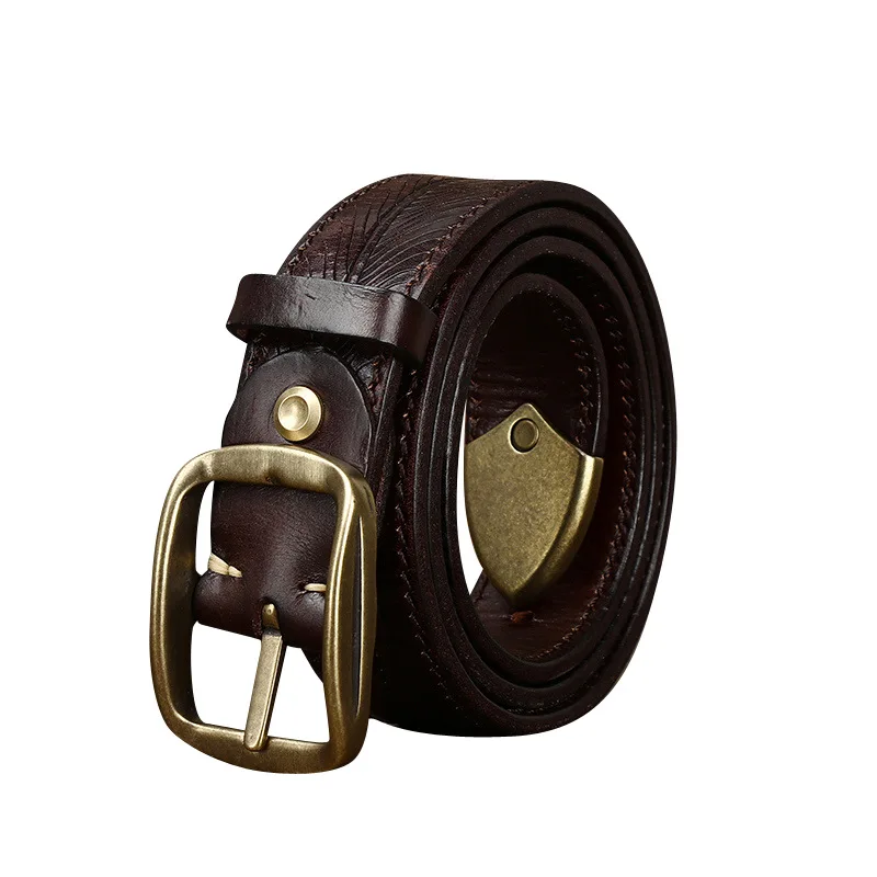 

3.8CM wide thickened double-sided can be vegetable-tanned top layer cowhide copper buckle belt men's genuine leather pin buckle