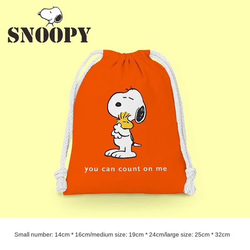 Snoopy torba ze sznurkiem wielokrotnego użytku torba do przechowywania tkanin bawełnianych Cartoon kosmetyczka ozdoba do torby cukierkowa torebka na