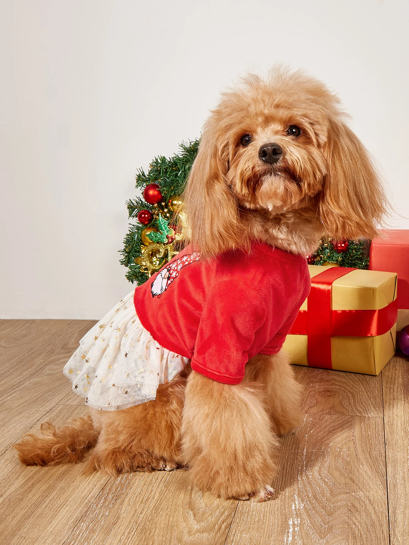 Dog  Christmas Dresses Dwarf Printed Puppy Clothes with Tulle and Stars Costume  Dog Xmas Party Outfit for Dog Cats for Winter H