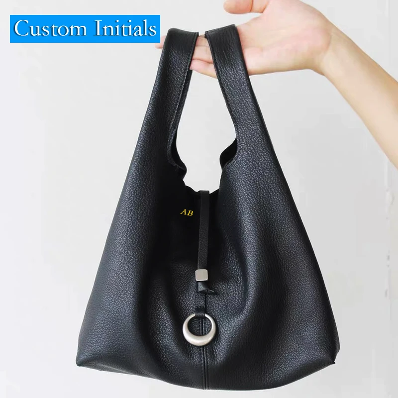 

Пользовательские инициалы, сумки-ведра из натуральной яловой кожи для женщин, роскошные дизайнерские сумки и кошельки, новинка 2025 года, кожаные сумки на плечо под мышками