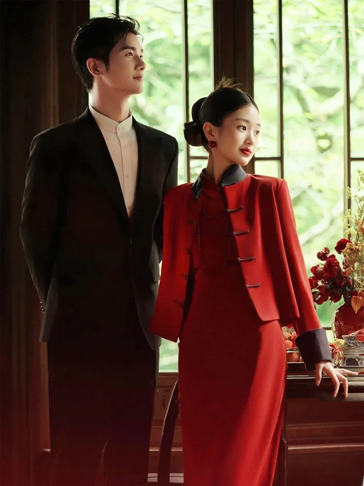 

Red Qipao Wedding Dr Set Brideom Outfit Engagement Ceremony Chinese Sle New Dr 2025 Latest Faion for Women