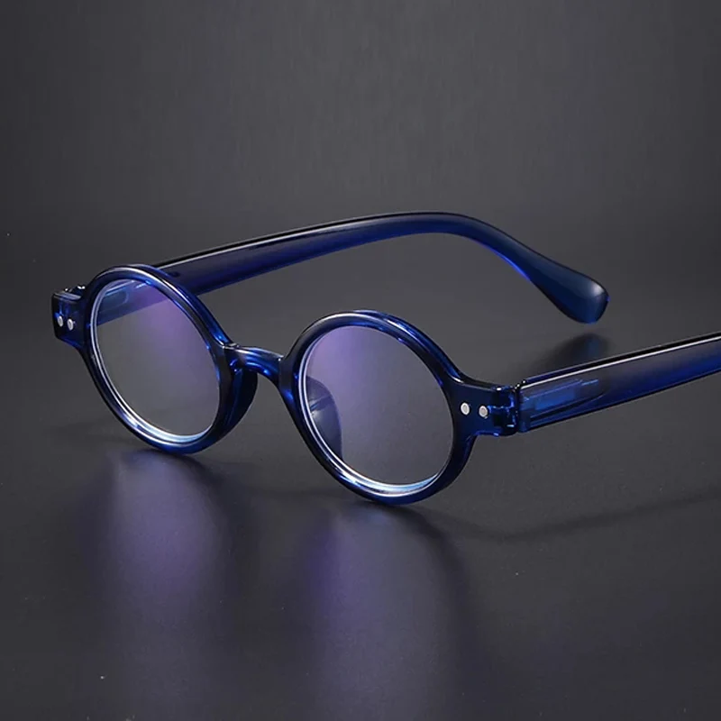 Gafas de lectura inteligentes Retro con montura azul para mujer, anteojos redondos Vintage con luz azul + 1,5 + 2 + 2,5 + 3