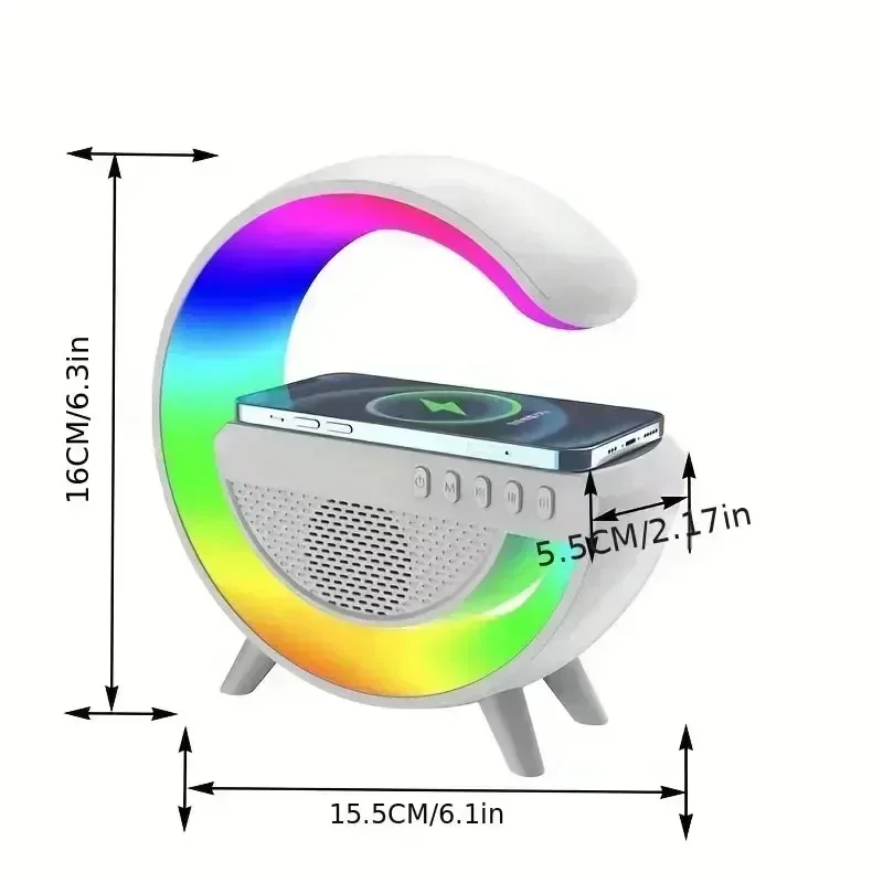 15W Wireless Charger Station Bluetooth Speaker RGB Desk Lamp Alarm Clock