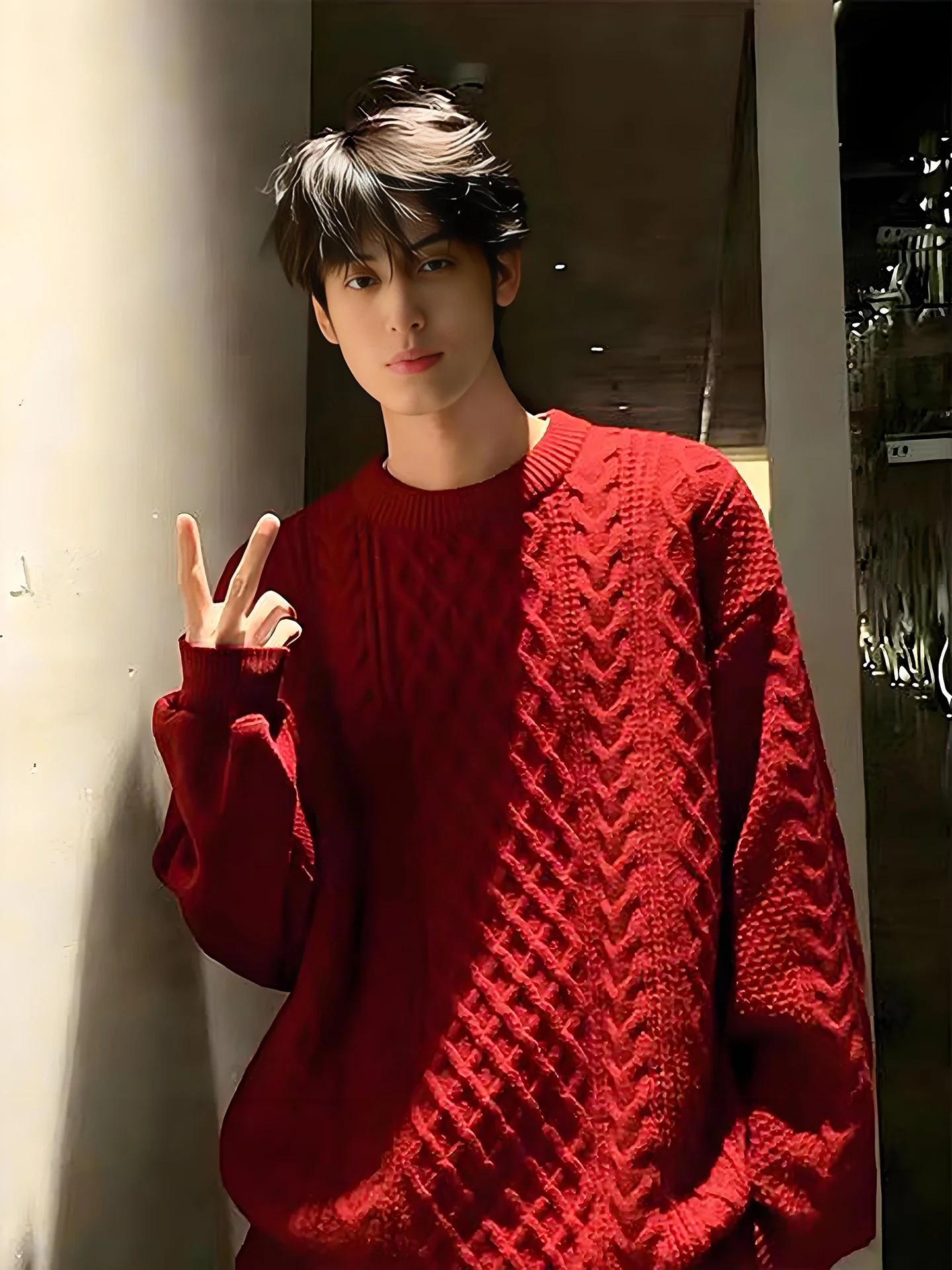 

Red Cisas Knitted Sweater Men's Winter Cross Year Aosphere Clothes Casual Sle Loose Fit Long Sve round Ne Sweater