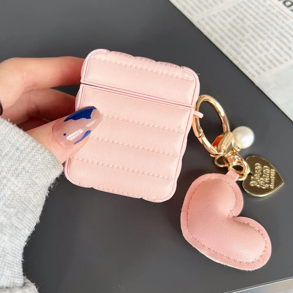 New Solid Color PU Leather Earphone Case For Apple Airpods 3 Soft Cases For Airpod Pro 2 1 Funda Luxury Love Heart Pearl Pendant