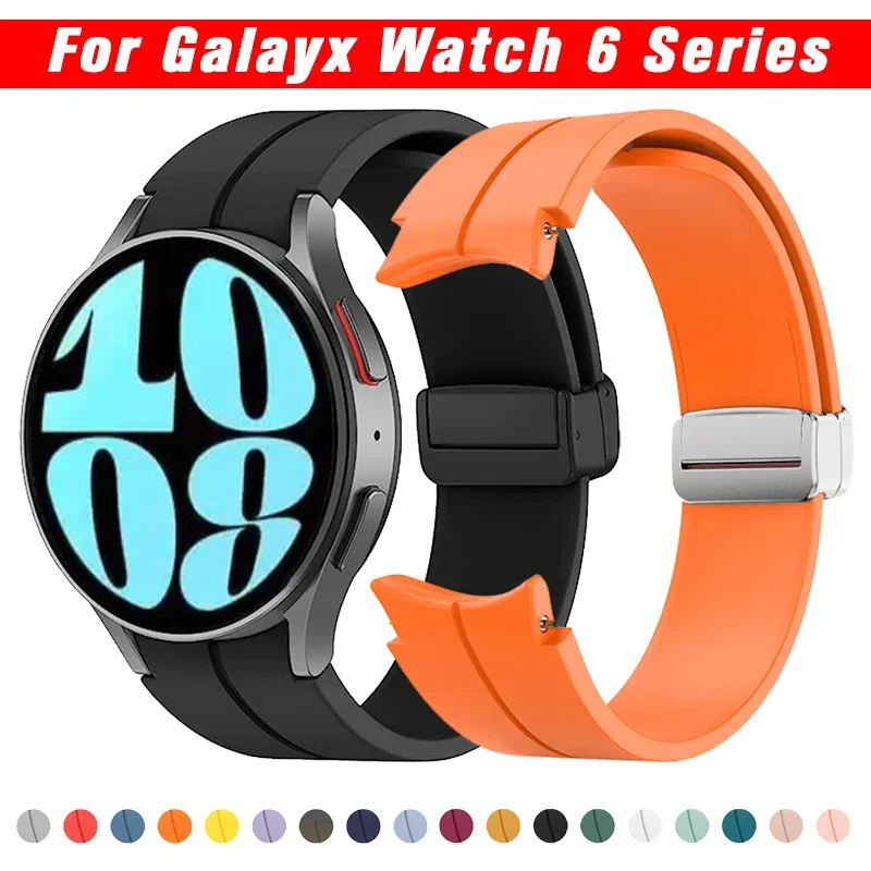 

Original Silicone Strap for Samsung Watch 6 40MM 44MM Sport Rubber Band Magnetic Buckle for Galaxy Watch 6 Classic 43MM 47MM New