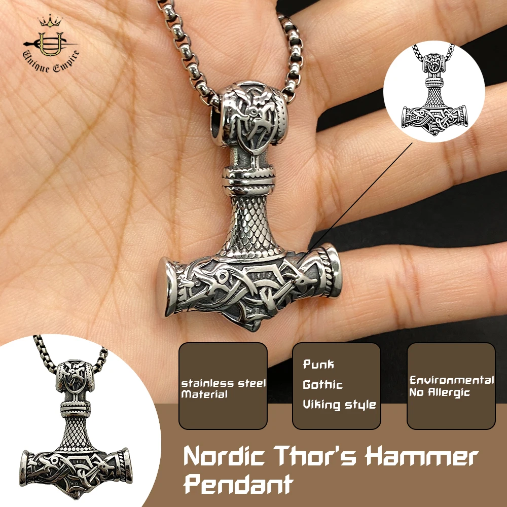 

Ожерелье с молотом Дракона Тора, подвеска Mjolnir со скандинавским узором, ювелирные изделия из нержавеющей стали в готическом стиле в стиле панк для мужчин, доспехи викингов