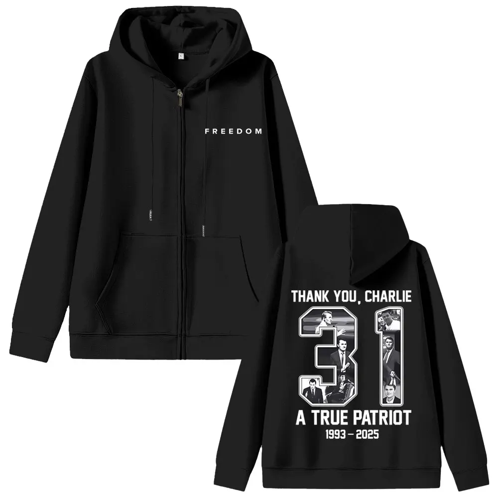 

Charlie Kirk Freedom Print Zipper Hoodie Men Women Tribute Memorial American Hero Zip Up Jacket Male Patriotic Activism Hoodies