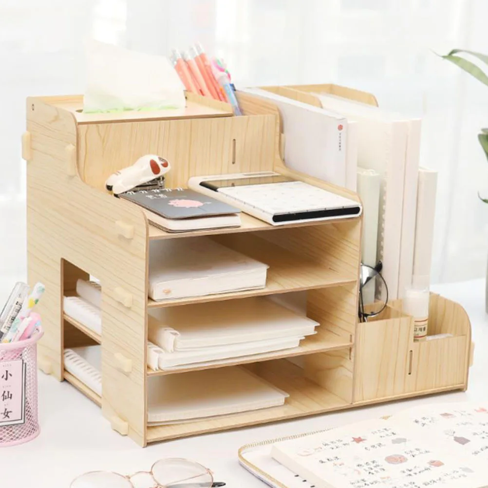 

Drawer Style Wooden File Storage Rack Multi Compartment Desktop Organizer for Bills Documents Sundries Heavy Duty Document