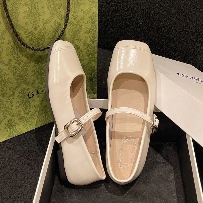 

Summer New Brand Women Flats Fashion Square Toe Shallow Mary Jane Shoes Soft Casual Ballet Shoes Slingback Shoes Black