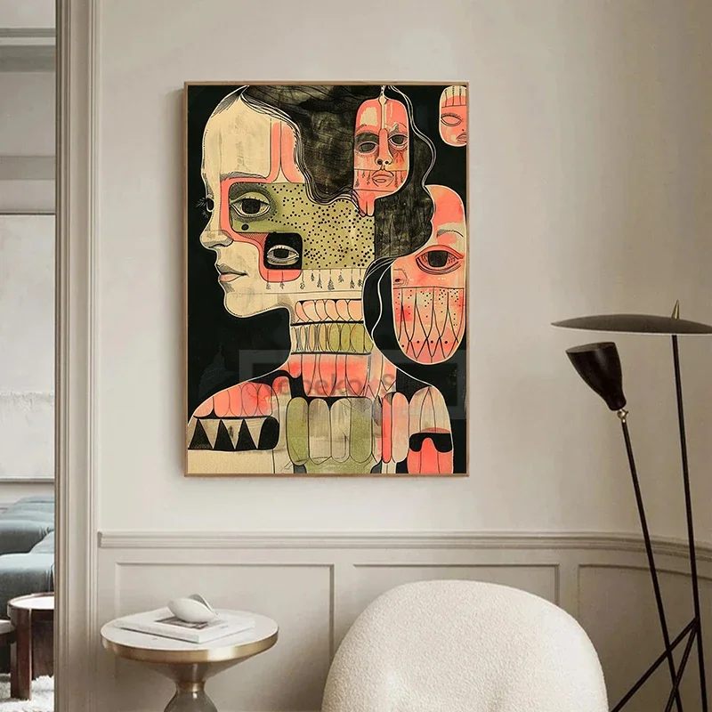 Painting Wall Art Pictures Home Room Decor Grid Addiction Patient Portrait Poster Abstract Mental Illness Surreal Prints Canvas