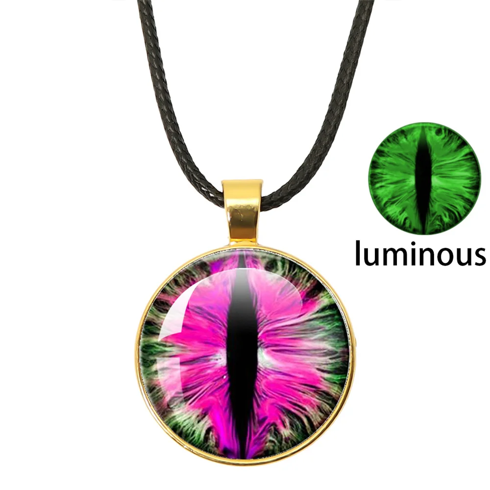 Leuchtende Halskette mit bösem Schülersauge, Teil 2, schöner Tierdrache, Katze, Schlangenauge, 25 mm, Glas-Cabochon-Anhänger, Geschenk für Freunde