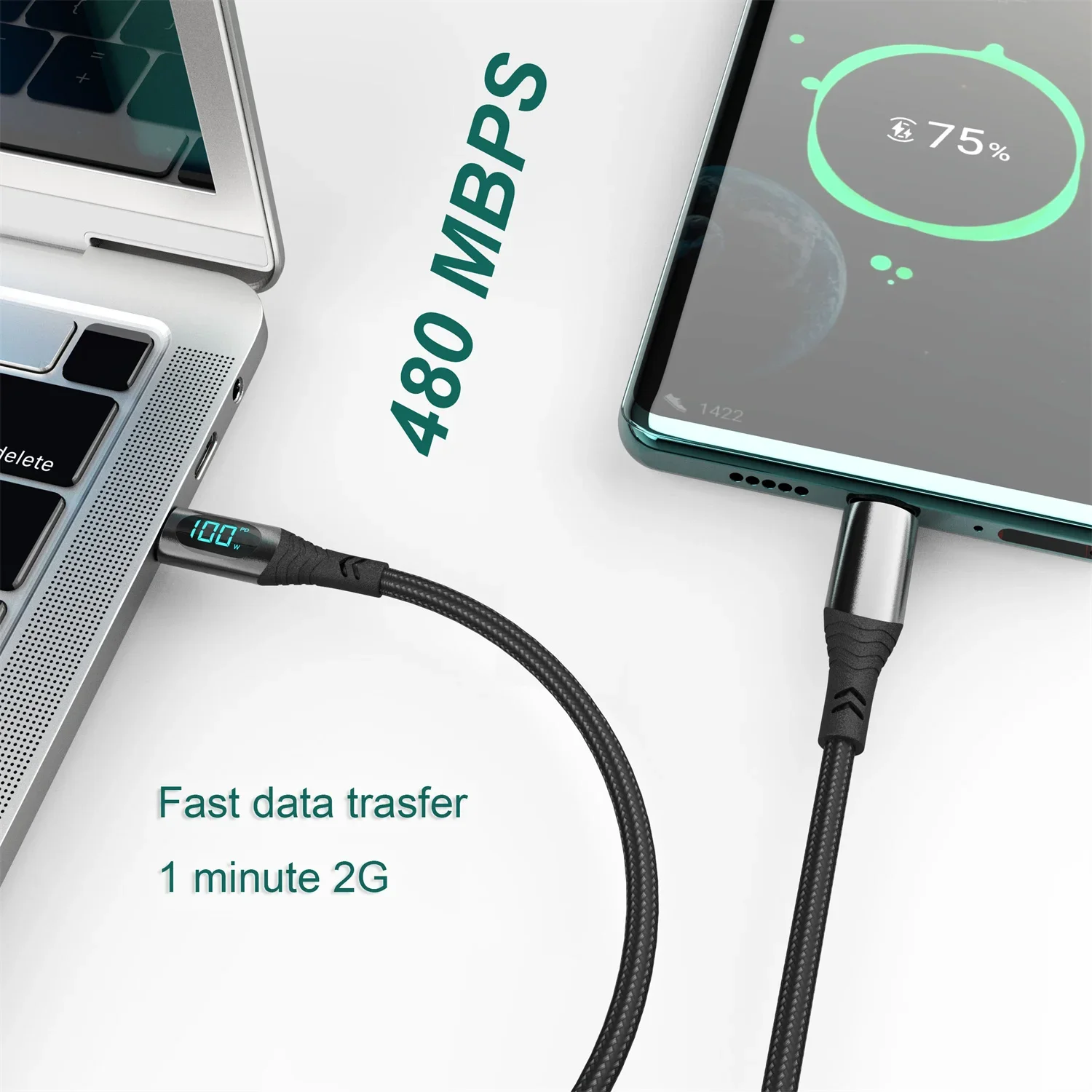 PD 100W USB Type C To USB C Cable for iPhone 15 Pro Max Macbook 5A Fast Charging Charger Data Wire Cord Type-C USBC Cable 1M/2M