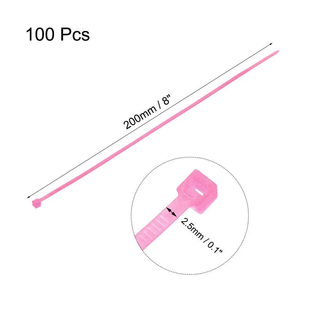 Uxcell 100 stücke Kabel Zip Krawatten 200mmx 2,5mm Self-Locking Nylon Kabelbinder Rosa Einzigen-verwenden Locking flexible Kabelbinder