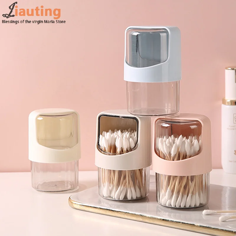 

Transparent Cotton Swab Storage Box Rotating With Lid Dustproof Desktop Cotton Swab Storage Box Plastic Toothpick Storage Jar