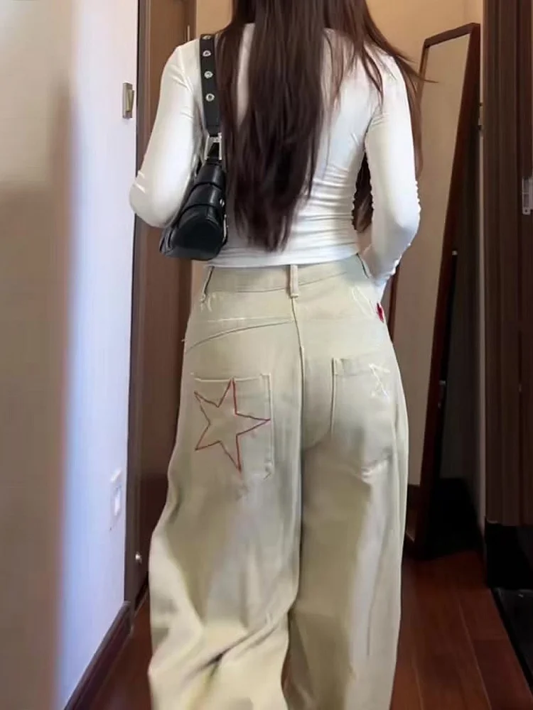 ارتفاع الخصر واسعة الساق الجينز المرأة الرجعية الأمريكية Sle سكين الدنيم السراويل الخريف حجم كبير الكمثرى القرد التخسيس مستقيم