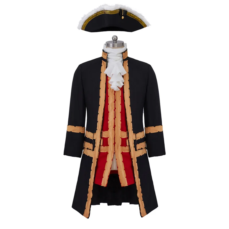 

Medieval Men's Top Hat Full Victorian Regency Coat King 18th Century Colonial Officer Uniform