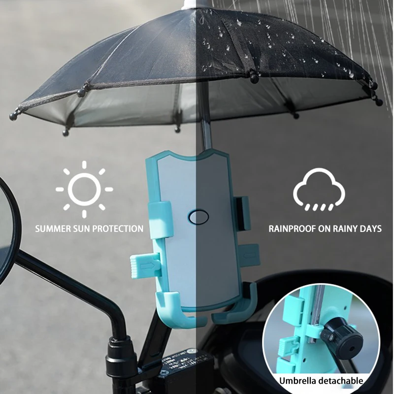 Bicycle Motorcycle Electric Vehicle Portable Mobile Phone Holder Quakeproof Sun Protection Shading Small Phone Stand Umbrella