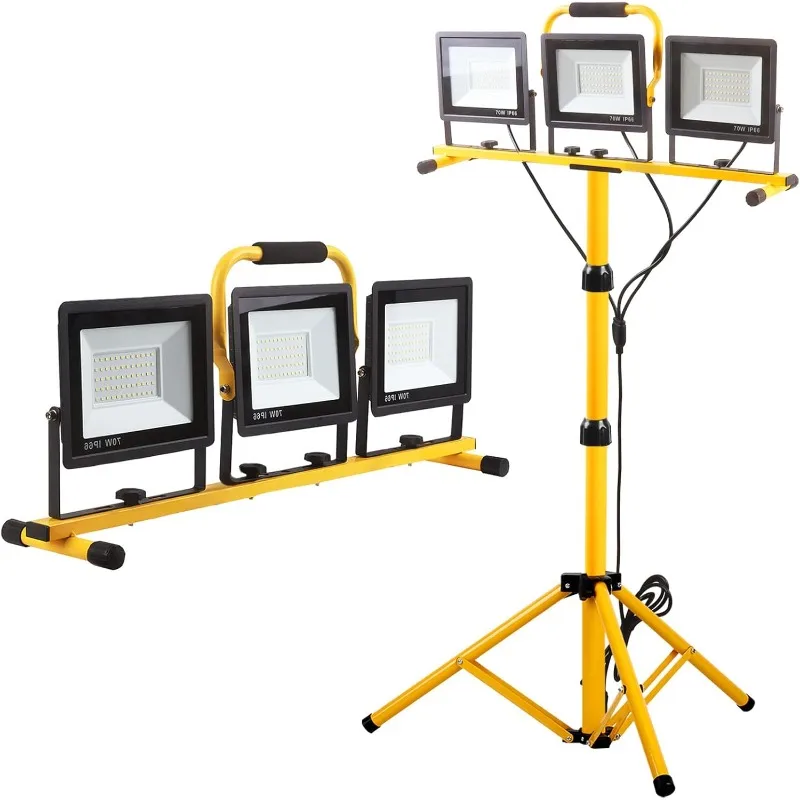 

21000 Lumen Work Lights with Stand, 3 Adjustable Head LED Work Light, with Adjustable and Foldable Tripod Stand, Waterproof Lamp