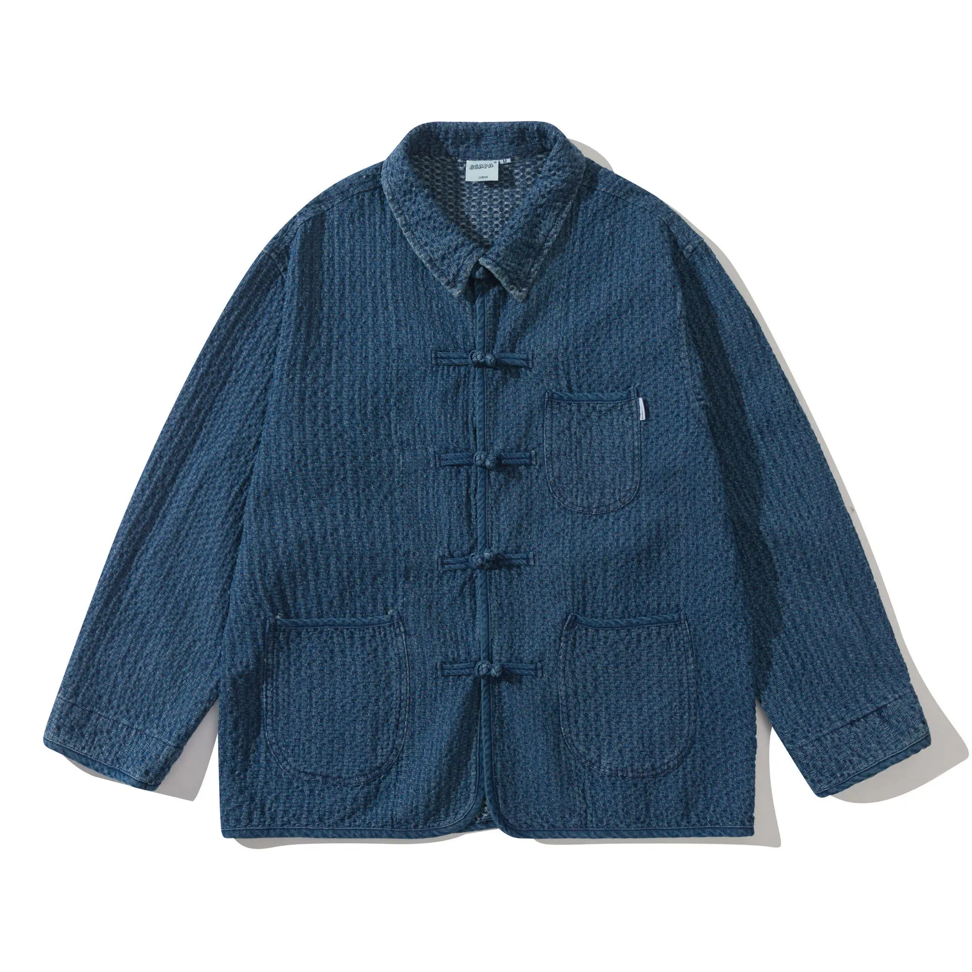 

Spring Autumn Indigo Jacket Handmade Plant Blue Dye Kendo Cotton Coat Improved Japanese Kimono Jackets Loose Casual Road Robe