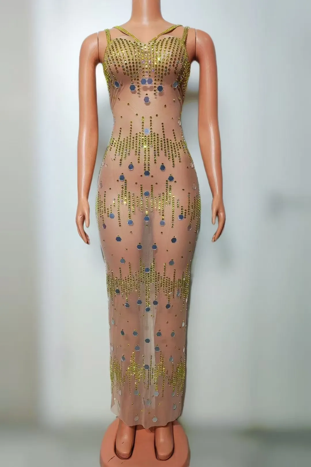 ملهى ليلي DJ بار أنثى المغني فريق الرقص مرحلة الأداء زي مثير منظور شبكة فستان الماس موضوع الحفلة عرض A888