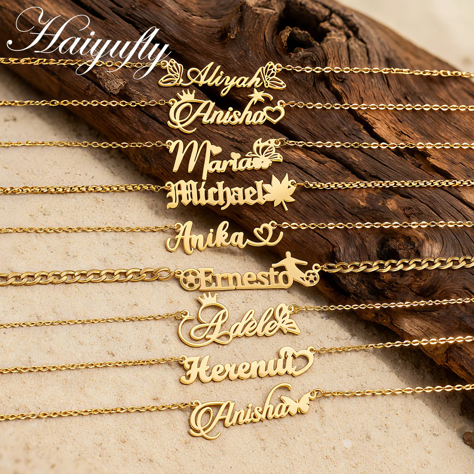 

Haiyufly ожерелье с индивидуальным именем для женщин, сердце-бабочка, ювелирные изделия из нержавеющей стали, мужские цепочки на день рождения, индивидуальный рождественский подарок