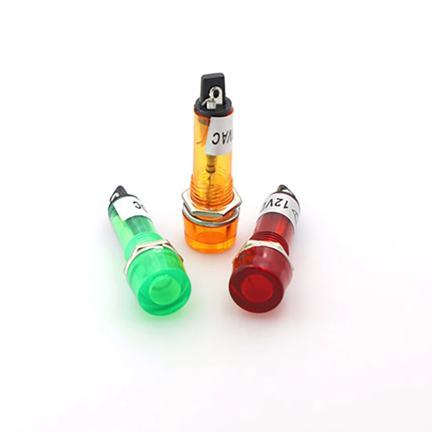 10mm Indicator lights waterproof Signal lamp DC AC 12V/24V/220V power Small indicator light red,yellow,green 10pcs/lot
