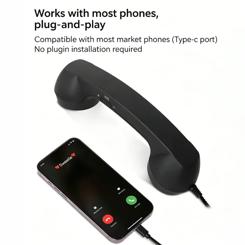 3.5mm/Type-C Retro Phone Handset, Radiation Proof Telephone Handset Cell Phone Receiver with Mic, for Cell Phones, Smartphone