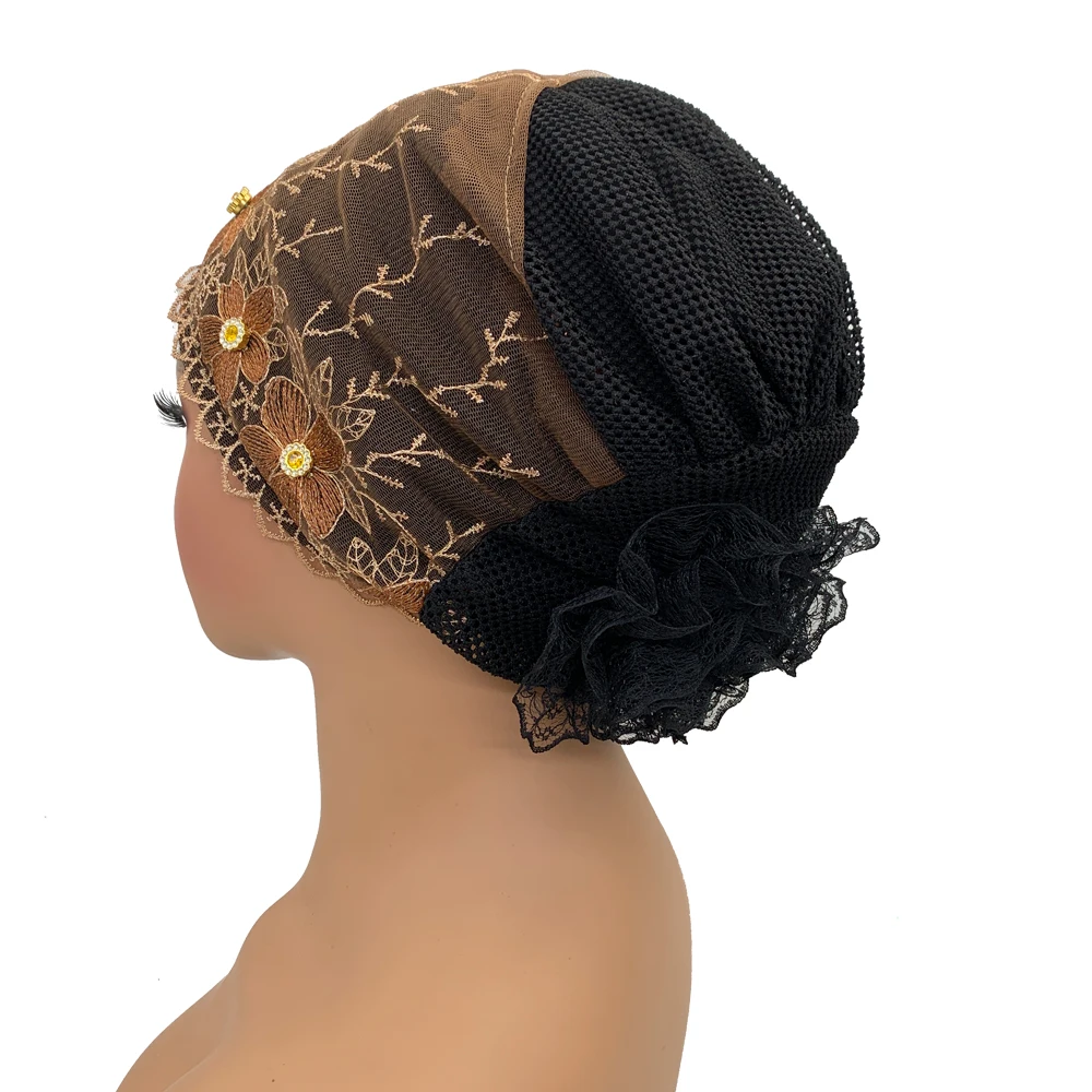 Stickerei Turban Kappe für Frauen Sommer Atmungsaktive Kopf Wraps Motorhaube Muslimischen Unter Schal Hut Krebs Chemo Hüte Turbante mujer – Detail 7