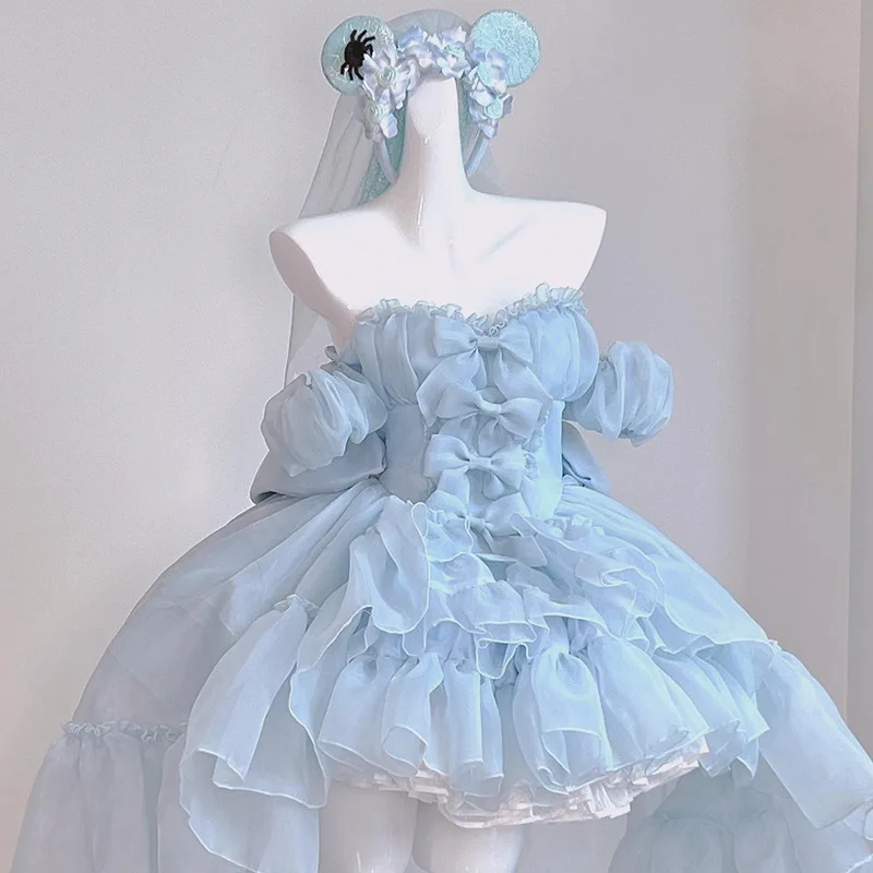 Customized Lolita Bow Design Princess Ball Gown Dresses Sweet One Shoulder Pleated Tiered Birthday Party Vestidos Sweet Flower G