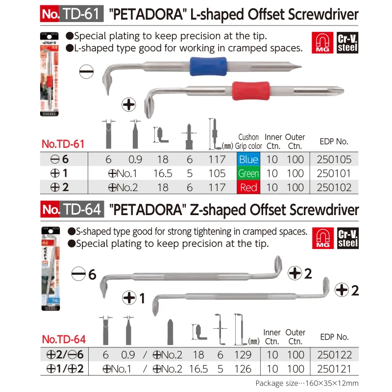 VESSEL PETADORA Z and L-shaped Offset Screwdriver for Cramped Spaces No.TD-61/64