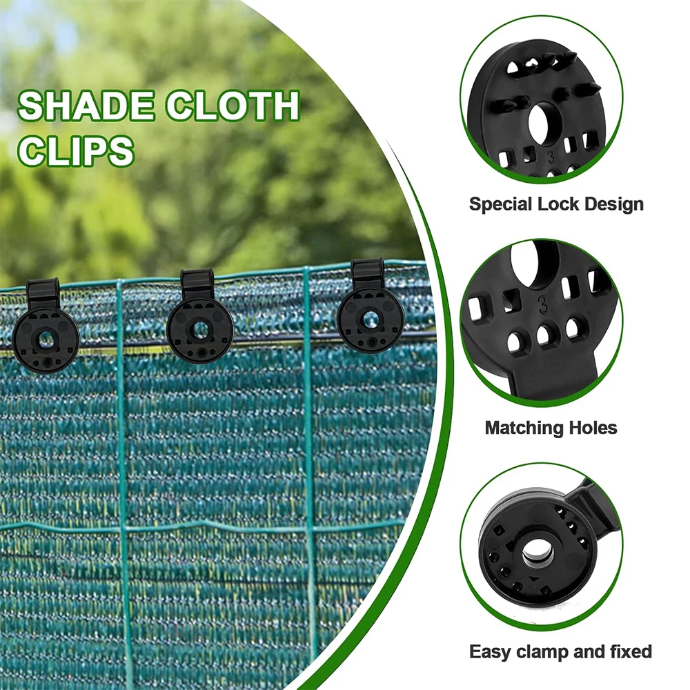 100Pcs Shade Cloth Clips Black Round Plastic Sun Shade Clip Heavy Duty Lock Grip for Anti Bird Netting Windproof Awning Clamp