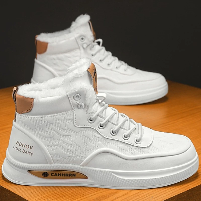 

Флисовые высокие кроссовки, новые теплые повседневные мужские кроссовки большого размера на плоской подошве на шнуровке, однотонная зимняя студенческая спортивная модная обувь