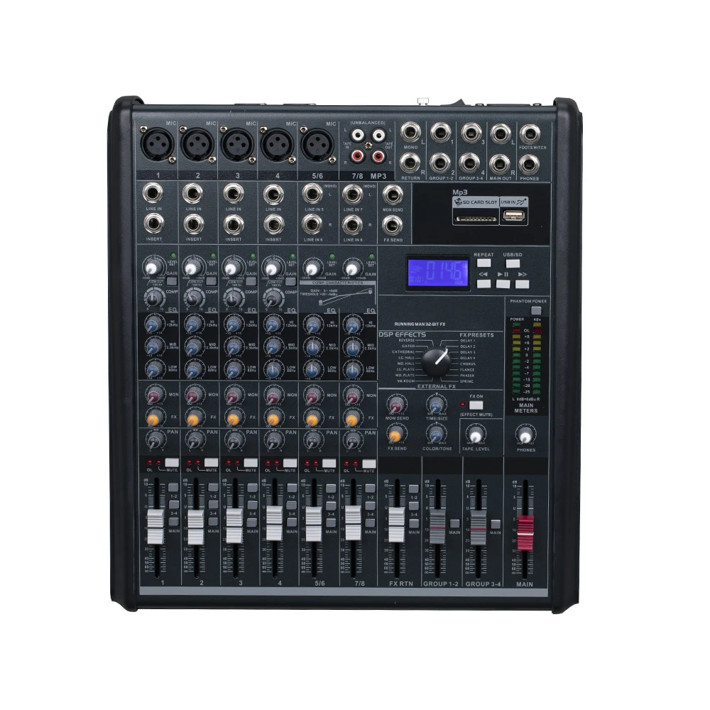 

OEM EG82222SD Professional Audio Mixer Built-in 16 Reverb 8 Channel DJ Digital Mixing Console Marshalling