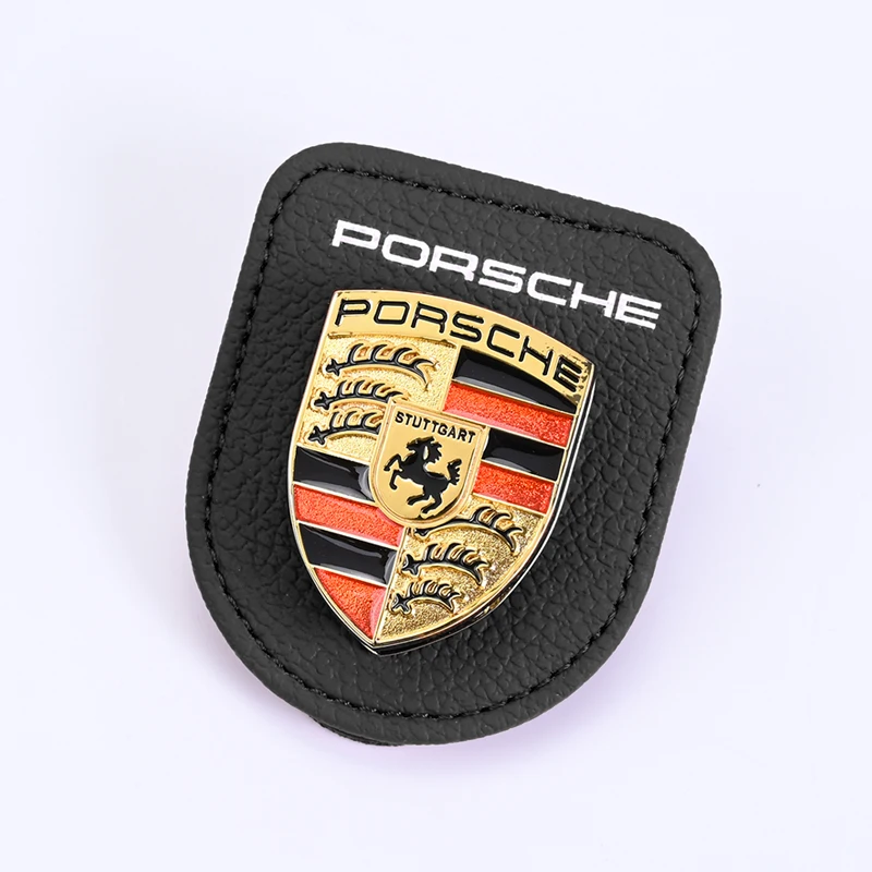 Car Emblems Sunglasses Clip Holder Magnetic Leather Car Sunshade Clip For Porsche 911 Pajun Cayenne Cayman Panamera Macan Taycan