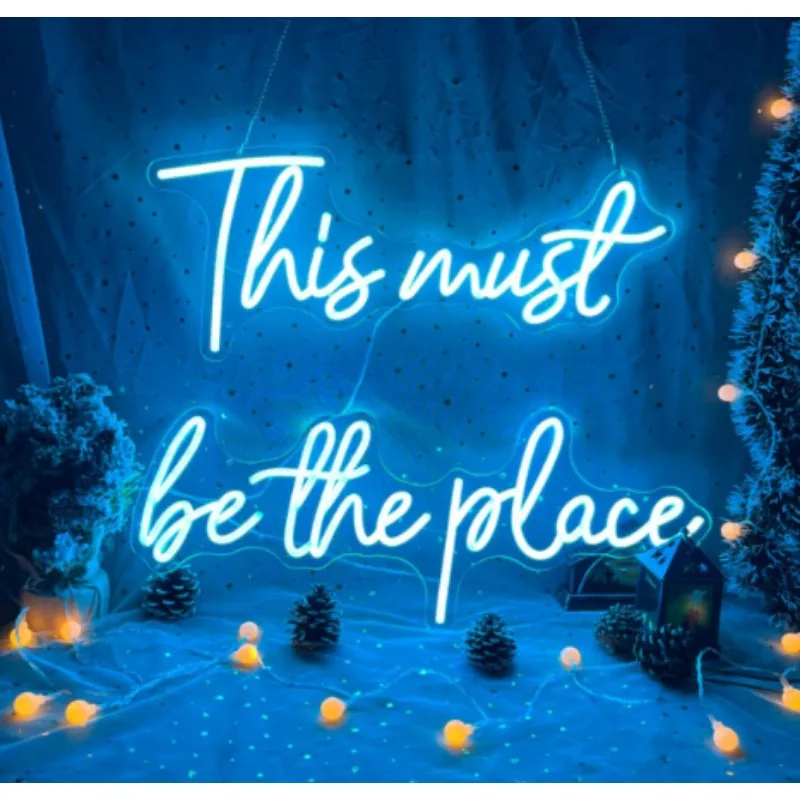 This Must Be The Place Neon Wall Décor (Large) Neon Lights Weddings Bar Office Cafe Party Neon LED 43.7X8 inches Ice Blue