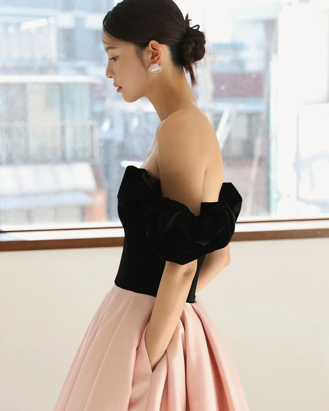 MD Pink And Black A-line Wedding Dress Off Shoulder Evening Dress Korea Photoshoot Floor Length Reception Dress Customized 2025