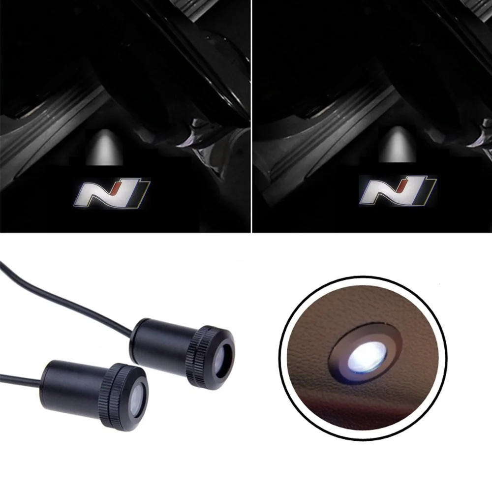 2Pcs Car Door Welcome Light Universal LED Projector Auto Lamp N Logo For Hyundai Veloster Kona Elantra i30 i20 Sonata