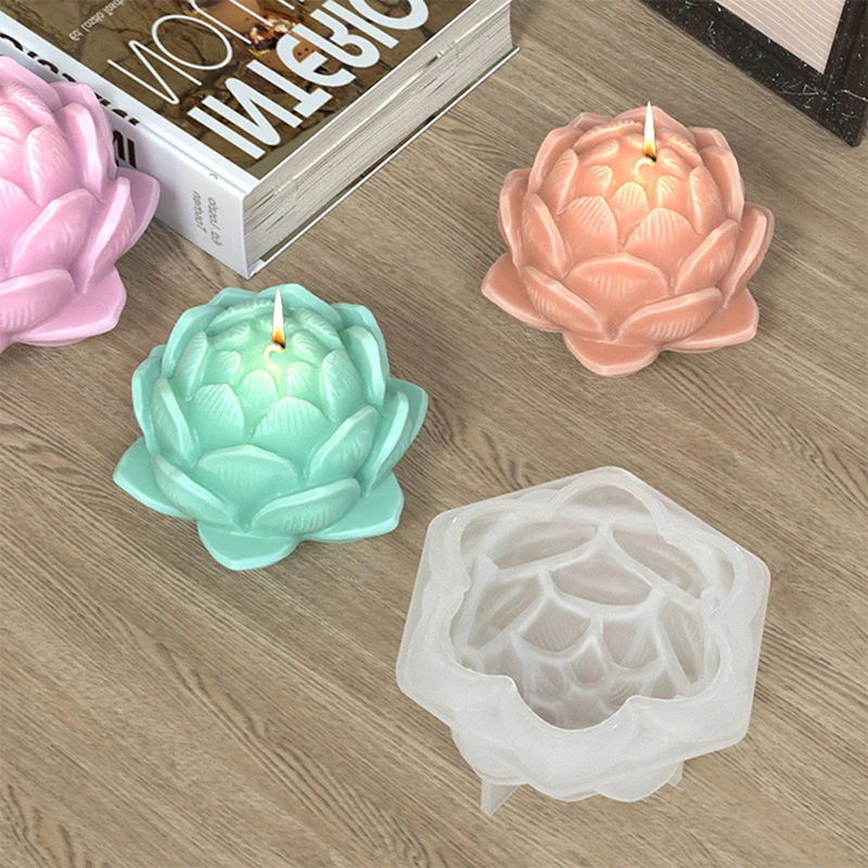 3D Lotus Silicone Mold Jar DIY Aromatherapy Candle Mould Pot Handmade Jewelry Storage Box Making Concrete Candle Jar Planter