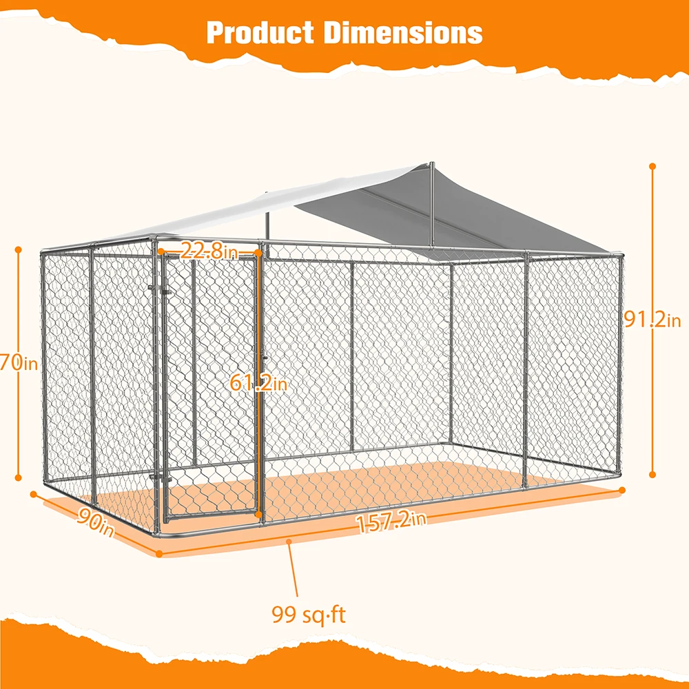 Outdoor Dog Kennel with Roof, 7.5'×13'×7.6',Heavy Duty Welded Wire Dog Playpen Enclosure with Escape-Proof Lock,Waterproof Cover