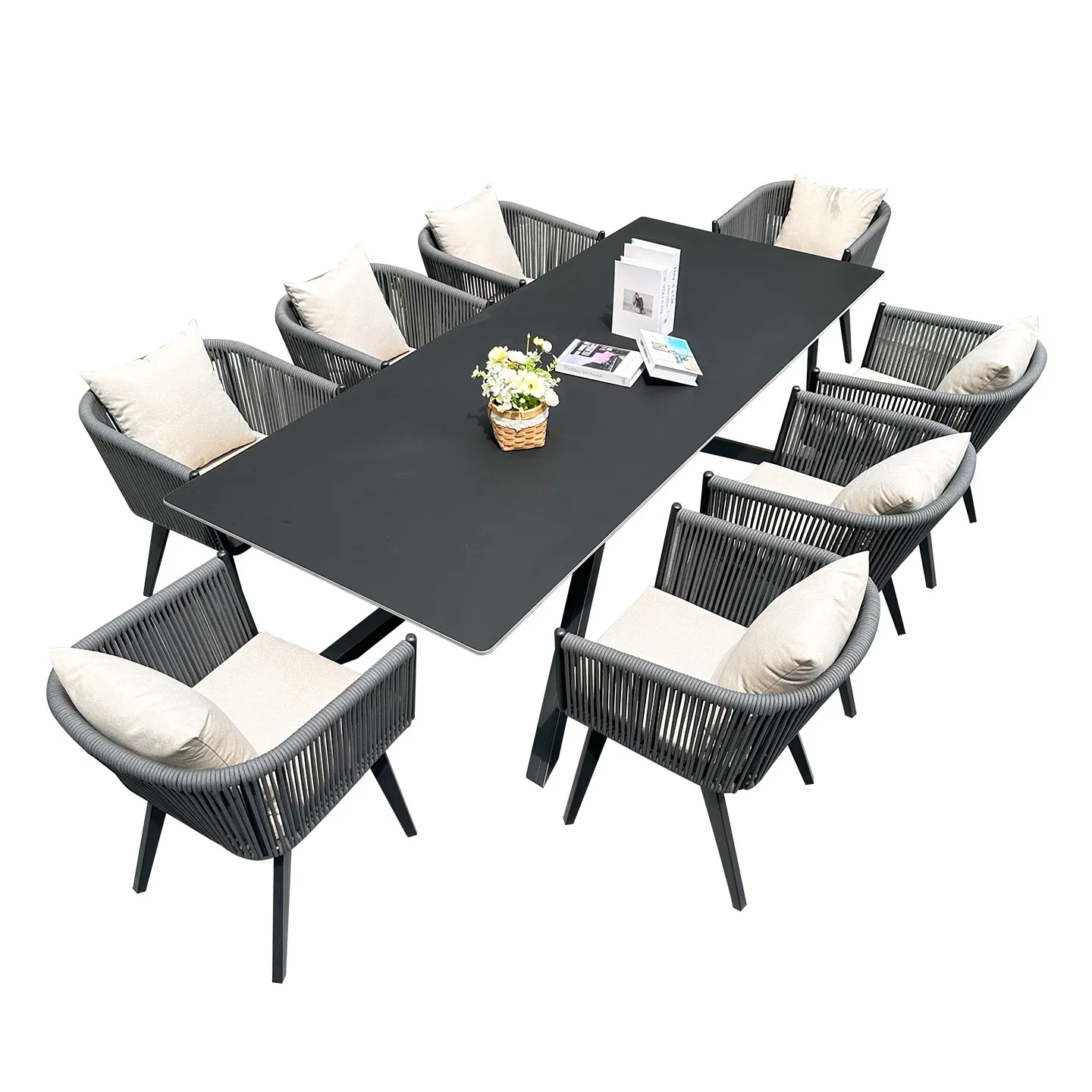 

Outdoor courtyard dining table and chairs villa garden rope chair rock slab table and chairs outdoor rattan chair rock slab tabl