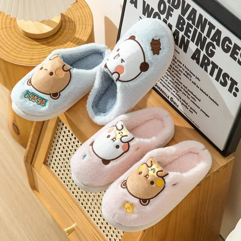 Cartoon Bubu And Dudu Plush Slipper Cute Bear Warm Thickened Slipper PVC Nonslip Yier Mitao Panda Kawaii Winter Home Slipper