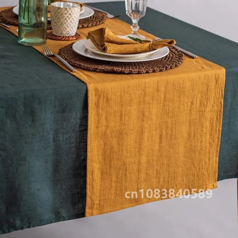 Linen Table Runner Mitered Corners 100% Pure Linen Cloth French Flax Rustic Luxe