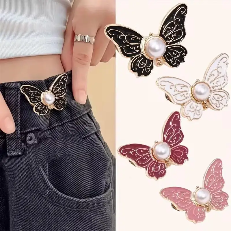 Pack Of 6, Three Colors, Butterfly-shaped Waist-cinching Buttons, Detachable, No-nail-seam Button Alteration For Jeans Waists.