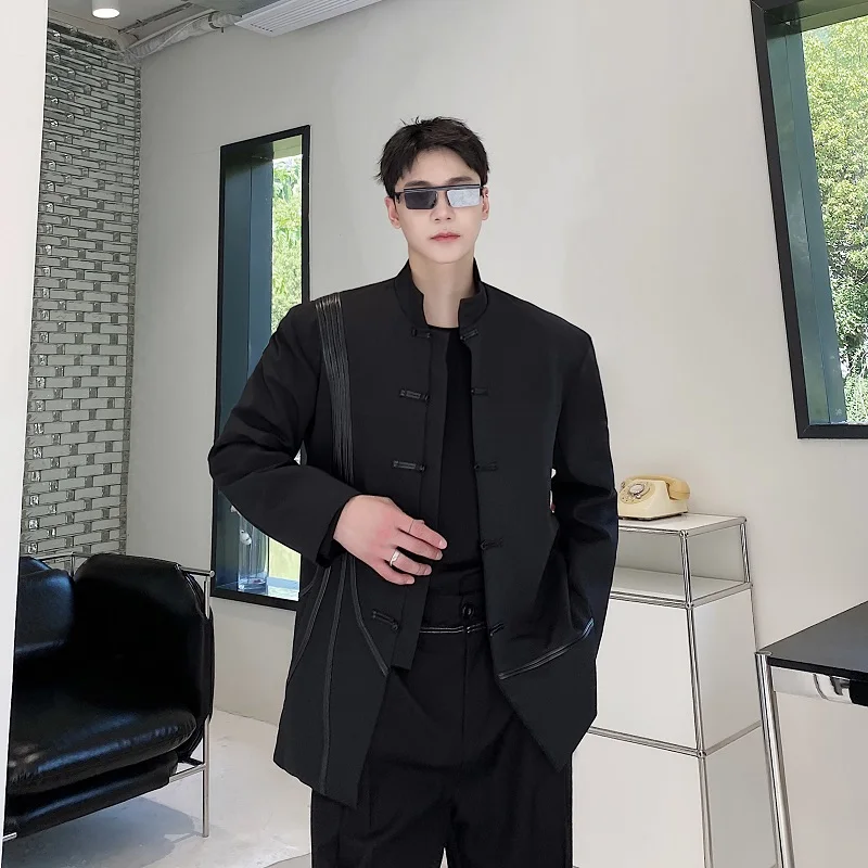 

Новый весенний китайский мужской костюм с воротником-стойкой, пальто в стиле вестерн с кисточками и пуговицами, свободный крой, молодежная мода