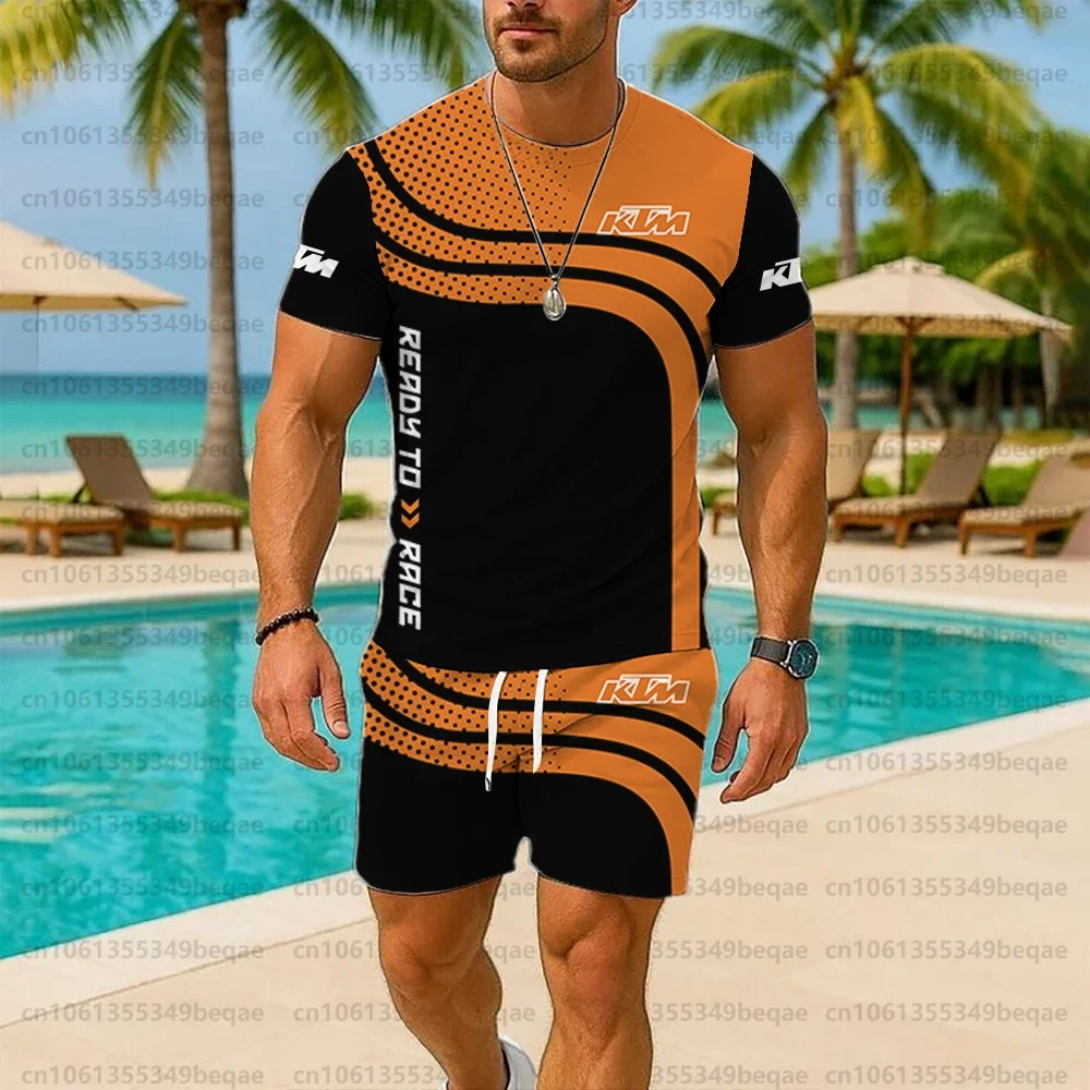 

KTM мотоциклетный велосипедный наряд, мужская летняя футболка и шорты 2025 года, дышащая спортивная одежда, повседневная модная одежда, летняя одежда
