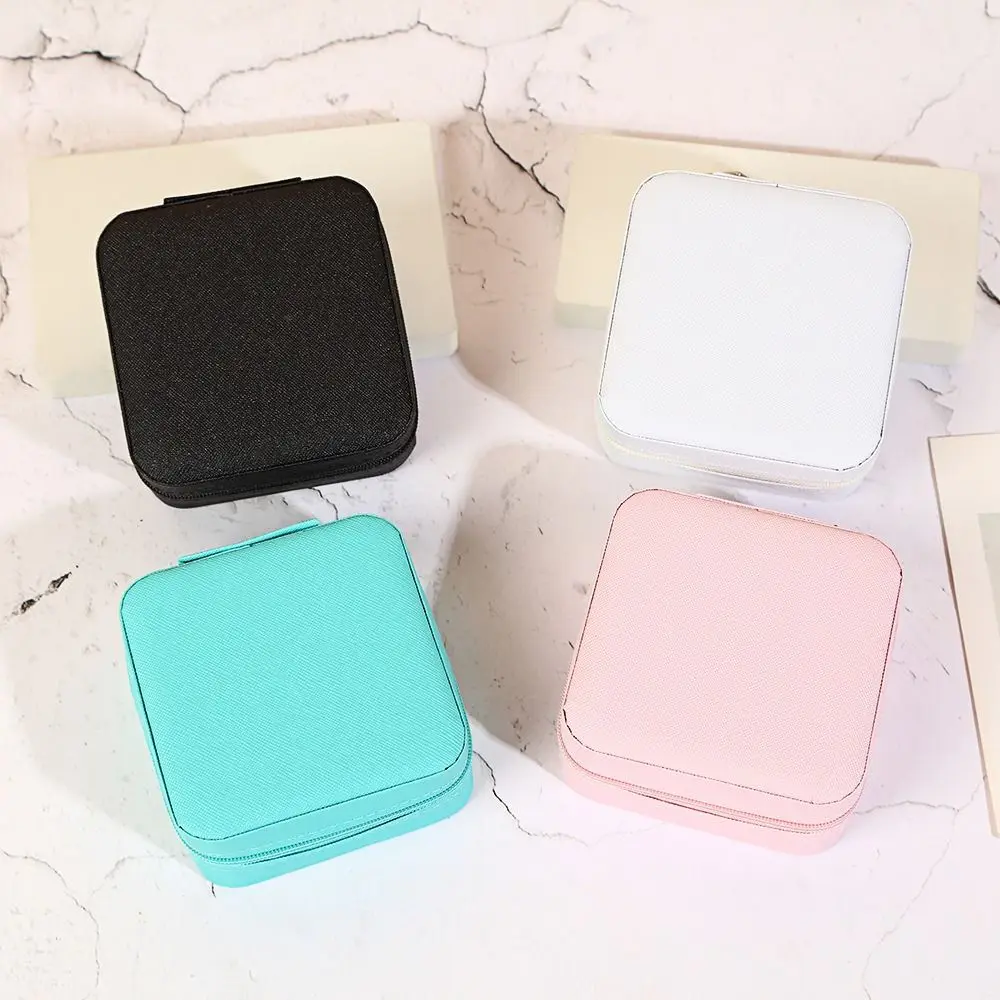 قلادة خاتم المخملية صندوق مجوهرات علبة التعبئة والتغليف مربع سستة مجوهرات حقيبة للتخزين عرض الأقراط المحمولة حامل مُنظِم