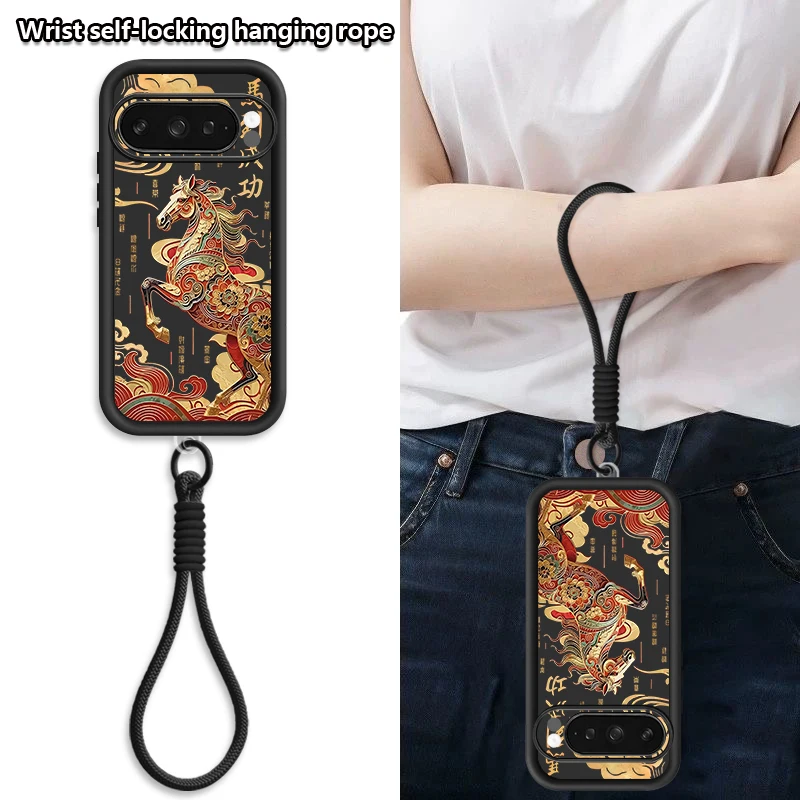 Cute Foal Print Wrist Strap Lanyard Phone Case For Google Pixel 10 9 8 7 Pro 9A 8A 7A Pixel 9 10 Pro XL Soft TPU Back Cover view 3