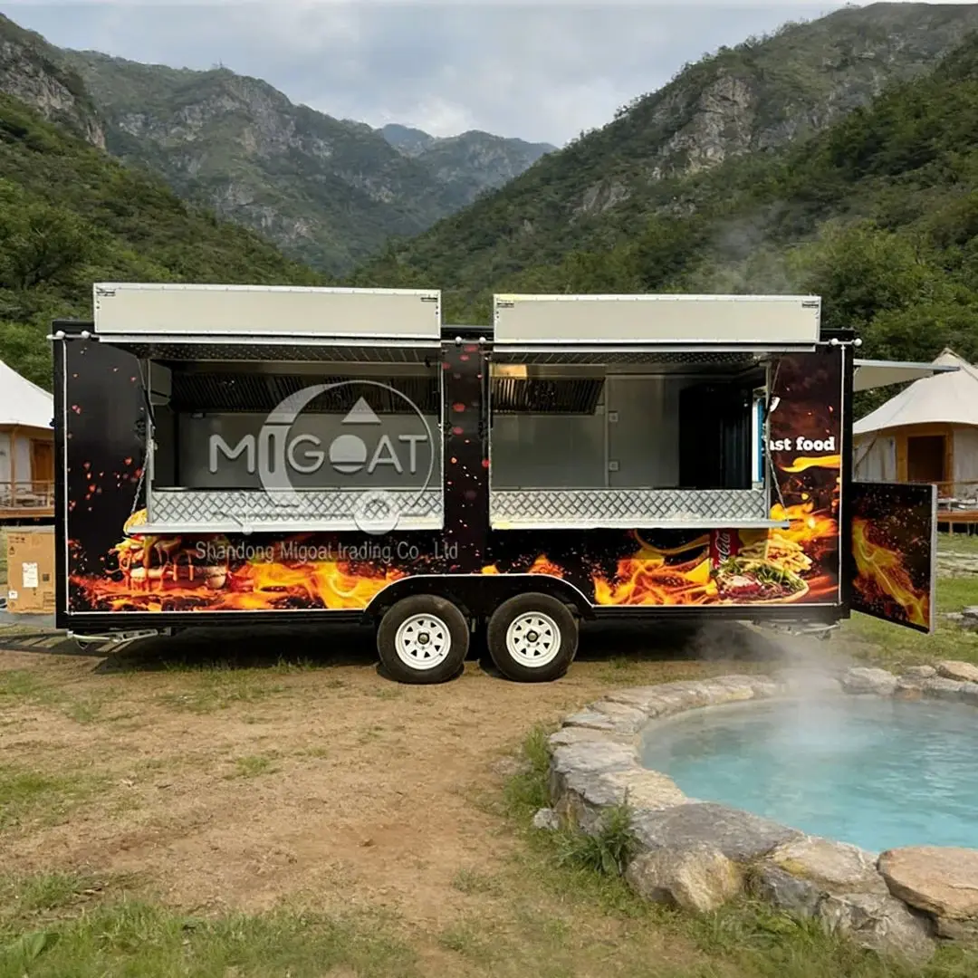 Commercial Food Vending Trailer 2-Station Catering Truck with Refrigeration And Ventilation System for Business Use