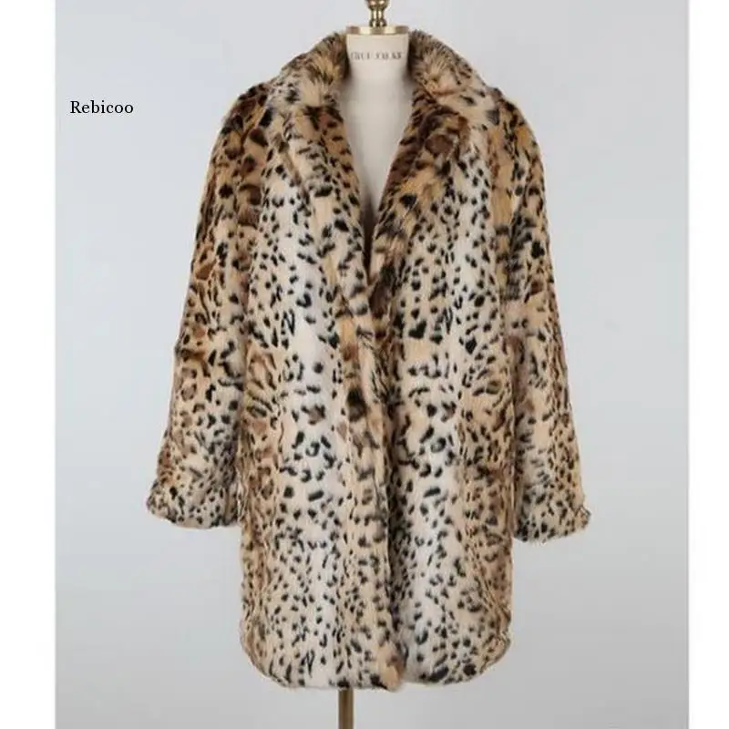 Imagem -05 - Inverno Quente para Mulheres da Pele do Falso Leopardo Lapela Colarinho Meados Longo Oversize Outwear Cabolsa